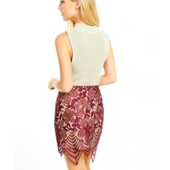 Express Burgundy Lace Overlay Skirt - Picture 3 of 9